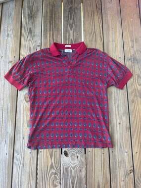 Ted Lapidus Vintage Red Blue All Over Paisley Print Pima Cotton Polo